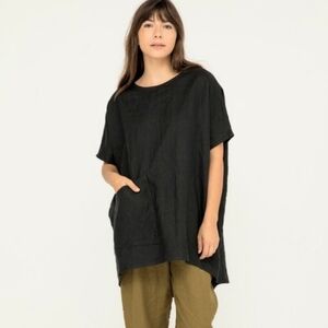 Elizabeth Suzann Harper Tunic Black Linen Top One Size Oversized